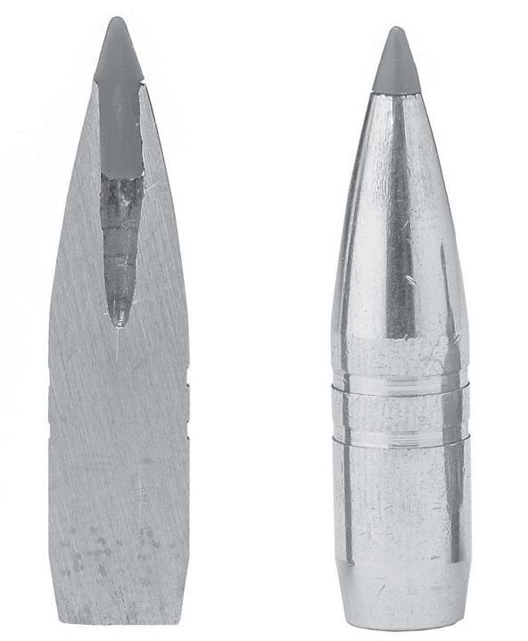 An all-copper monometal bullet from the inside (life) and outside (right). (Gun Digest photo)